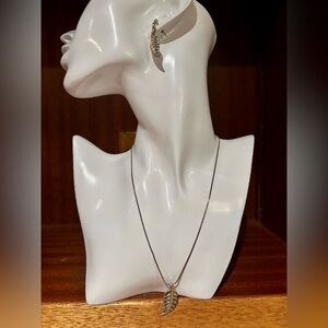 2/$15 - Elegant Silver-Tone Leaf Pendant Necklace & Matching Earring Set